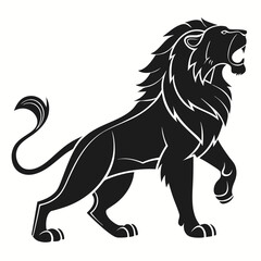 Roaring Lion Vector Graphic - Black & White Heraldic Style Illustration.