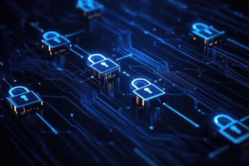 secure digital network with icons of padlocks data encryption theme blue tech design