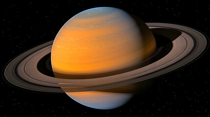 A ringed gaseous planet is set against a star speckled dark background