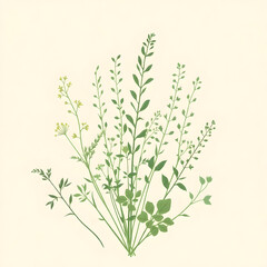 Botanical Illustration - herbs in emerald and beige for interior posters
