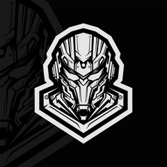 Robot mascot esport logo design, black white