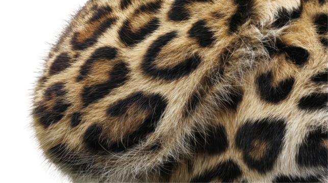 Close-up shot of vibrant leopard fur showcasing beautiful patterns. transparent background