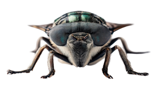 Close-up view of a unique, detailed insect with colorful features. transparent background