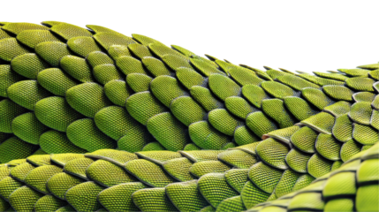Close-up view of vibrant green snake scales displaying texture. transparent background