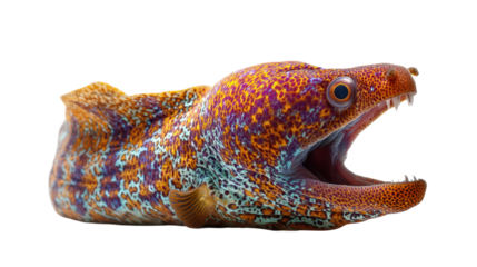 Colorful moray eel with open mouth on a transparent background. transparent background
