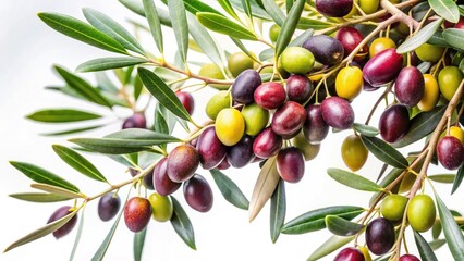 Panoramic Organic Olive Harvest: Lush Olive Branches, Ripe Olives, Mediterranean Landscape