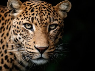Fototapeta premium Spotted leopard with intense glare and light reflection on golden fur under soft ambient glow revealing apex predator posture and muscular wild presence in wildlife photography