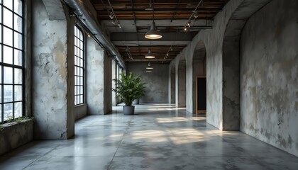 Spacious urban interior with natural light.