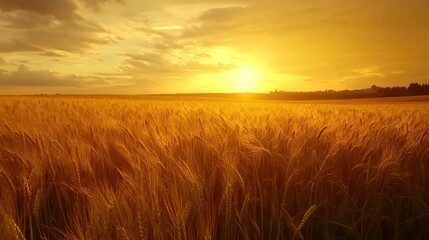 Obraz premium Golden Sunset over a Wheat Field