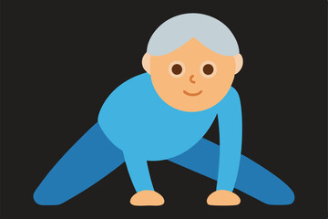 Mindful Stretching Vector: Elderly Person with Trainer in Gentle Posture for Rehabilitation and Wellness Illustration