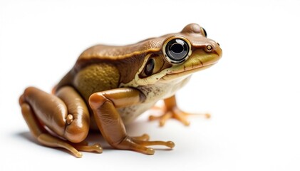 Close-up of a solitary brown frog against pure white, detail, earthy tones