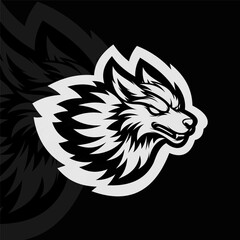 Wolf mascot esport logo design, black white