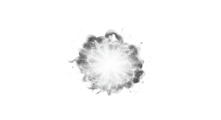 Explosion impact effect in white smoke texture isolated on white background, ideal for battle game elements, comic-style blast illustrations, or dramatic visual design overlays