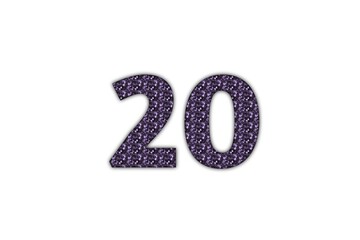 Purple Metallic Patterned Number Twenty on a White Background