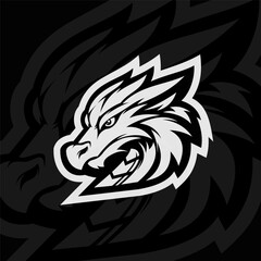 Dragon head, mascot esport illustration, black white