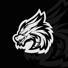 Dragon mascot esport illustration, black white