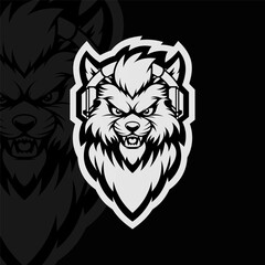 Fox with headset, mascot esport logo design, black white