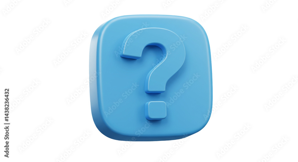 Poster a blue question mark block with rounded edges isolated on a black background in a rendered image