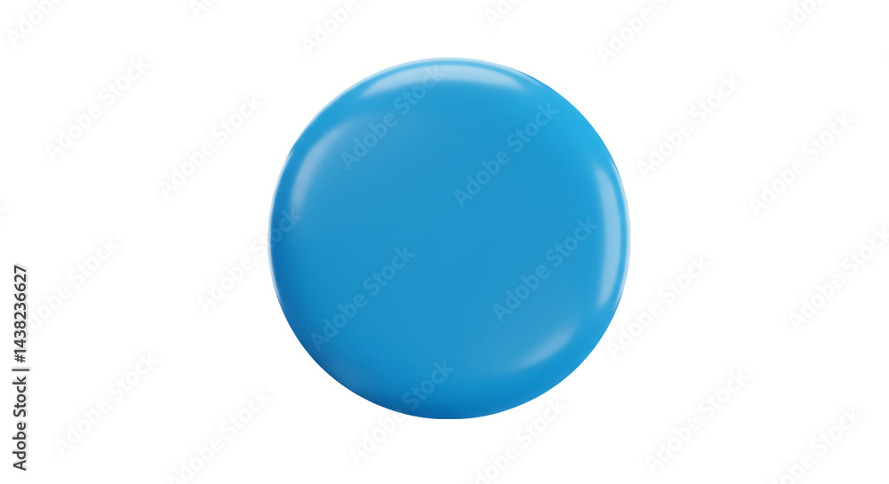Poster glossy blue circular button icon isolated on white background, perfect for ui/ux components, modern 