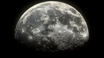 Cratered gray moon luminous surface in deep space