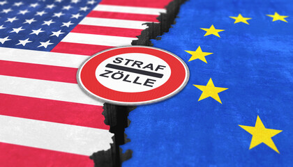 3d render - USA - Europa - Strafzölle - Handelskrieg