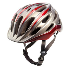 Fototapeta premium Red and Silver Bicycle Helmet isolated on transparent background