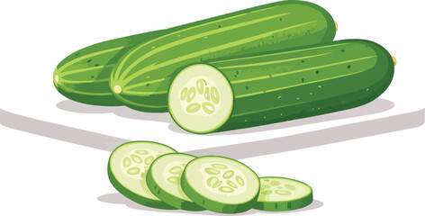 Cucumber on board with Cucumber Slice in white background vector design, Cucumber vector design