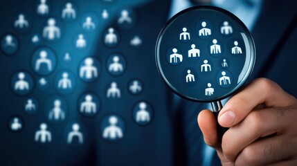 Businessman examines candidate pool; talent search, recruitment