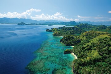Stunning Aerial View of Tropical Island Paradise with Turquoise Waters and Lush Greenery