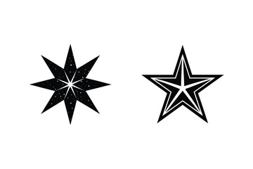 Fototapeta premium Two Unique Star Design Illustrations Black And White Isolated On White Background