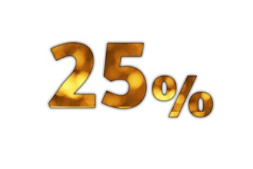 Captivating golden 25 percent sign, illustrating discounts and promotions, perfect for advertising campaigns and seasonal sales announcements, creating a sense of value and savings