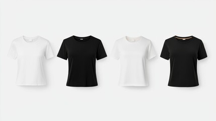 Display of Black and White Casual T-Shirts Arranged in a Modern Minimalist Style