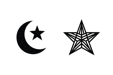 Black And White Graphic Design With Moon,Star Symbols And Geometric Shapes