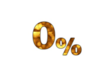 Golden Zero Percent Symbol on a White Background Represents No Cost