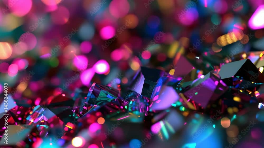 Poster a colorful, abstract image of many small, shiny, colorful shapes. the shapes are arranged in a way t