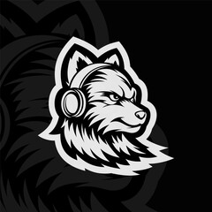 Dog mascot esport illustration, black white