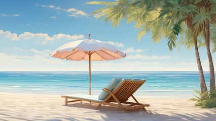 Obraz premium A tropical beach scene at sunrise or sunset.