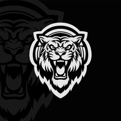 Tiger head, mascot esport illustration, black white