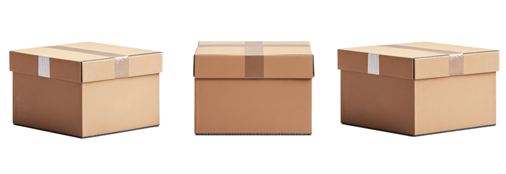 Imaginary landscapes shaped by cardboard boxes creatively arranged and showcased from multiple perspectives on a clean white background