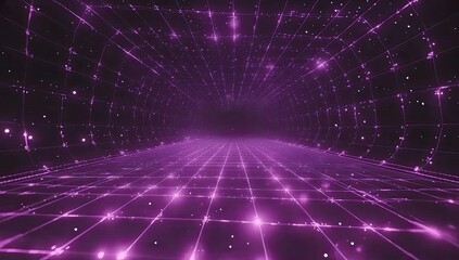 Fototapeta premium Glowing purple grid tunnel, digital art