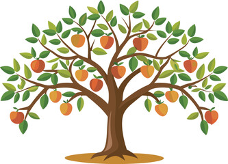 Obraz premium A vibrant vector art illustration depicting a lush, pruned tree laden with colorful fruits, symbolizing growth, abundance, and careful cultivation.