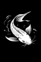 Koi fish tattoo stencil, ornate linework swimming upward design