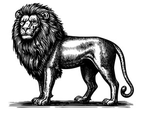 Lion vintage engraving, profile facing left with detailed mane