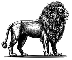 Lion vintage engraving, profile facing right with detailed mane