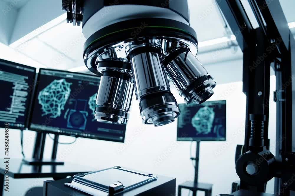 Poster a microscope is utilized in a science laboratory to examine the structure of materials