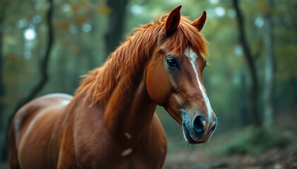 Obraz premium Chestnut Horse in Autumn Forest