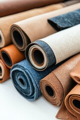 Rolled leather samples in various colors and textures