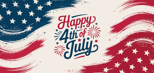 Happy fourth of july celebration with american flag brush strokes design © vector Art