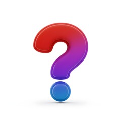 Naklejka premium A vibrant question mark with a gradient from red to purple and a blue dot on a white background