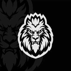 Lion mascot animal esport illustration logo design, black white